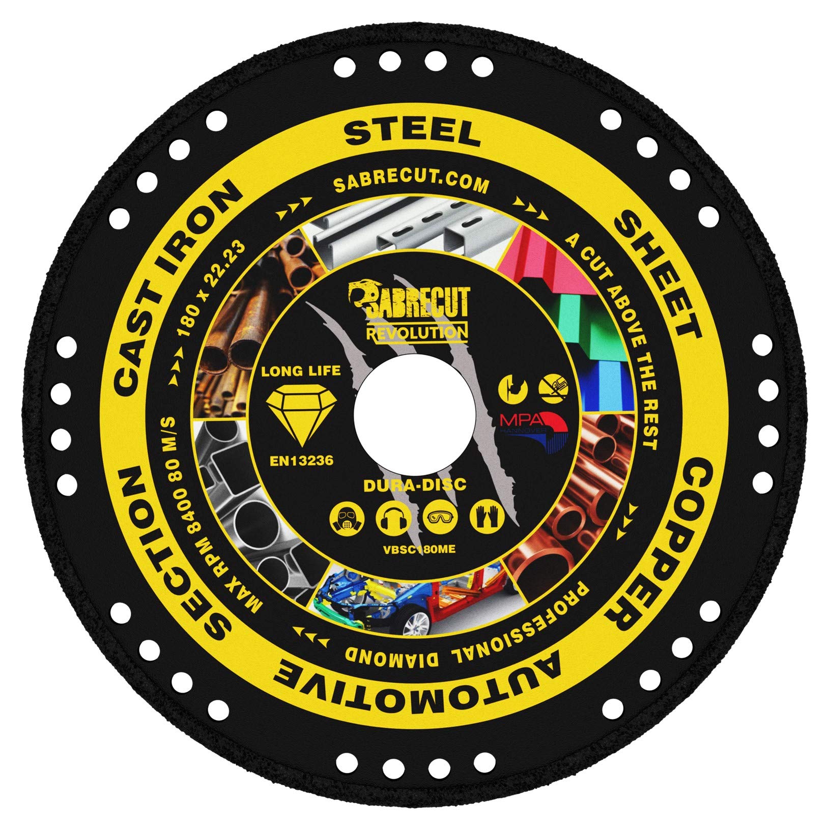 1 x SabreCut VBSC180ME 180mm (7 inch) x 22.23mm Bore Vacuum Brazed Metal Cutting Angle Grinder Circular Saw Diamond Disc Blade