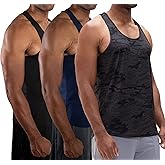 DEVOPS 3 Pack Men's Y-Back Dry Fit Muscle Gym Workout Tank Top