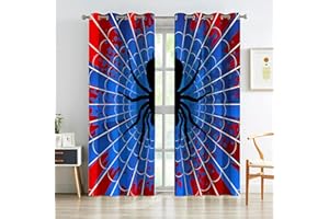 OSUNBD Spider Web Curtains - Superhero Theme - Blackout Thermal Insulated Drapes for Kids Room, Bedroom, Living Room - Blue & Red Design - 42 x 84 Inches, 2 Panels