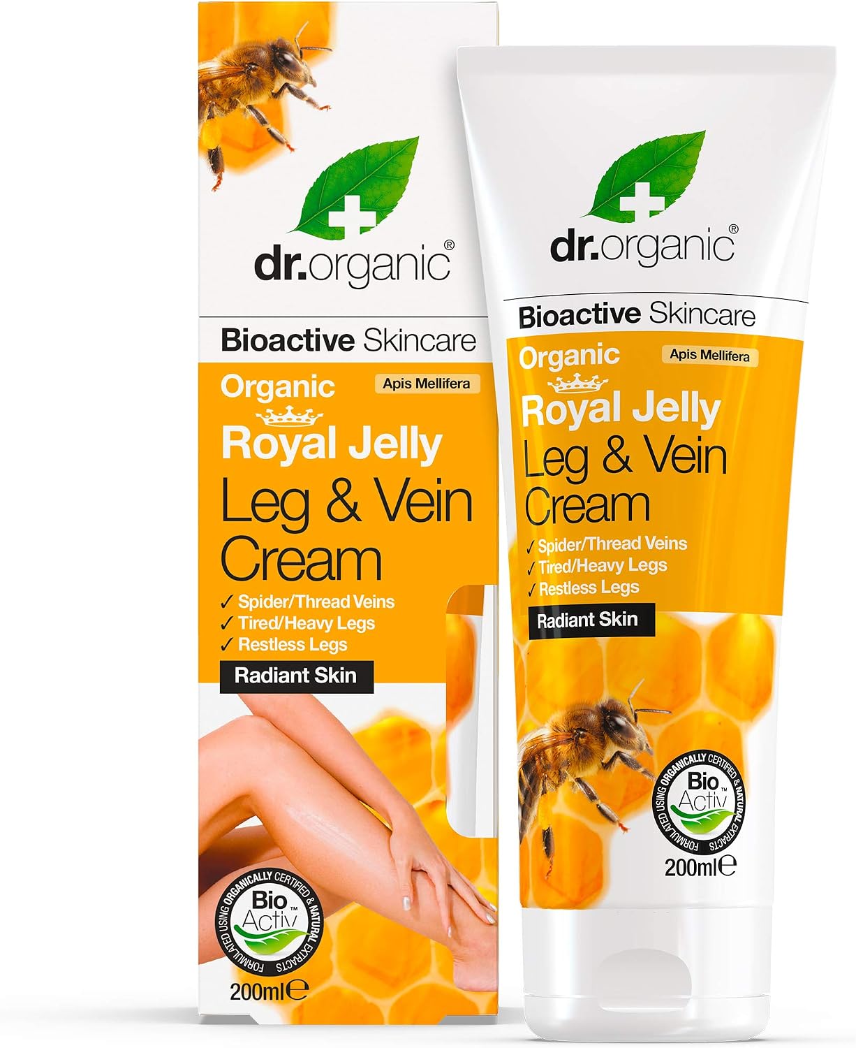 Dr Organic Skin Expert Leg & Vein Cream with Organic Royal Jelly, Moisturising, Heavy Legs, Natural, Vegetarian, Cruelty-Free