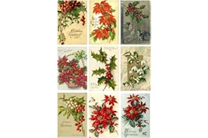 PAPER MOON MEDIA Victorian Vintage Winter Holly and Flowers Christmas Card #101 Printed Collage Sheet 8.5 x 11"