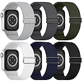 6 Pack Stretchy Solo Loop Compatible with Apple Watch Band 45mm 46mm 44mm 42mm 49mm 41mm 40mm 38mm Men Women, Braided Elastic Nylon Strap for iWatch Series 10 9 8 7 6 5 4 3 11 SE SE 2/3 Ultra Ultra 2