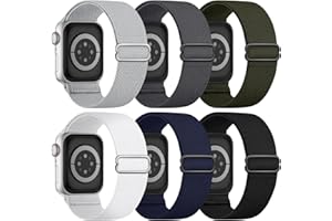 BUTIFACION 6 Pack Stretchy Solo Loop Compatible with Apple Watch Band 45mm 46mm 44mm 42mm 49mm 41mm 40mm 38mm Men Women, Braided Elastic Nylon Strap for iWatch Series 10 9 8 7 6 5 4 3 SE SE 2 Ultra Ultra 2