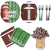 130 Pcs Football Party Supplies Kit Serve 20 – 9”/7” Plates and Napkins, Forks & 3D Mini Football Topper Toothpicks, Tableware for Game Day & Birthday Party Decor