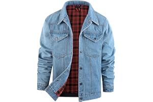 Flygo Mens Flannel Lined Denim Jacket Snap Cowboy Cut Western Classic Slim Fit Vintage Heavy Duty Jacket Trucker Coat