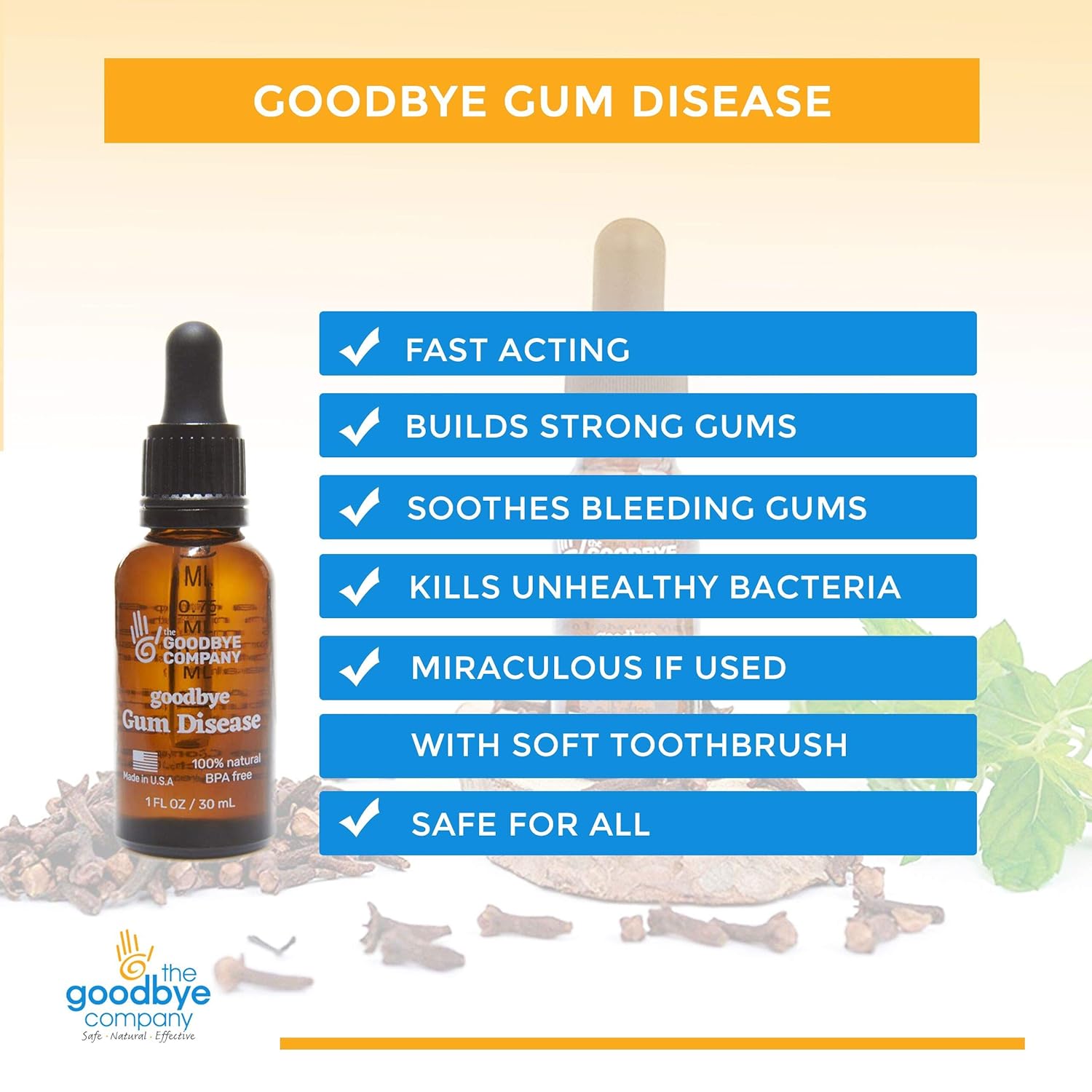 Goodbye Gum Disease - Organic Home Remedy for Oral Gum Disease | 100% Pure Neem and Clove Essential Oils for Oral Care | Effective and Natural Gingivitis Treatment (1 oz): Health & Personal Care