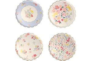 Meri Meri Floral Paper Plates (Pack of 8), Floral Disposable Plates for Party, Scalloped Edge, 2 Sizes (Dinner and Side)