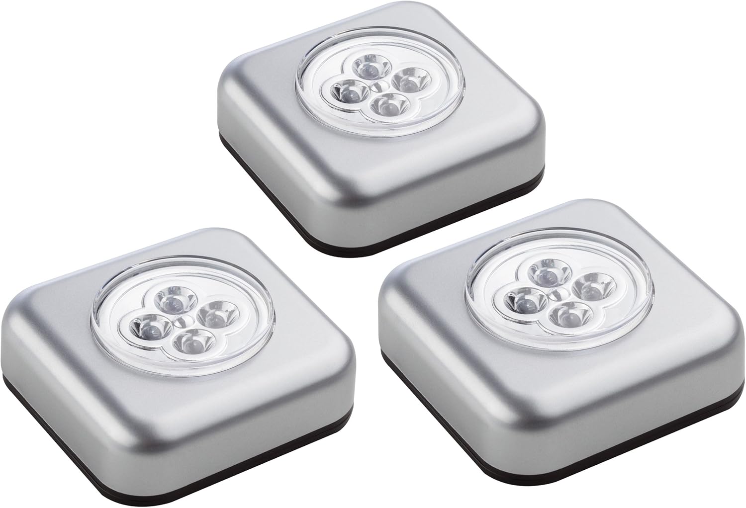 Müller-Licht Triplex LED Pressure Light Cabinet Light Touch Self-Adhesive Set of 3 0.5 W Silver with Adhesive Pad and 3X AAA Batteries