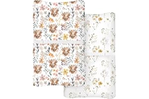 WOODIVILLE Changing Pad Cover for Baby Boys Girls 2 Pack, Fits Standard 32”×16” Changing Table Pads, Silky Breathable Stretch Knit, Machine Washable (Cottage Cow)
