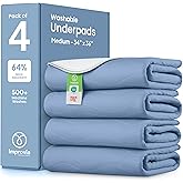IMPROVIA® Washable Underpads, Heavy Absorbency Reusable Incontinence Pads for Kids, Adults, Elderly, and Pets, Waterproof Protection Floor (Blue, 34"x36" (Pack of 4))