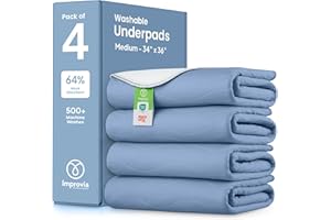 IMPROVIA® Washable Underpads, Heavy Absorbency Reusable Incontinence Pads for Kids, Adults, Elderly, and Pets, Waterproof Protection Floor (Blue and White, 34" x 36" - Pack of 4)