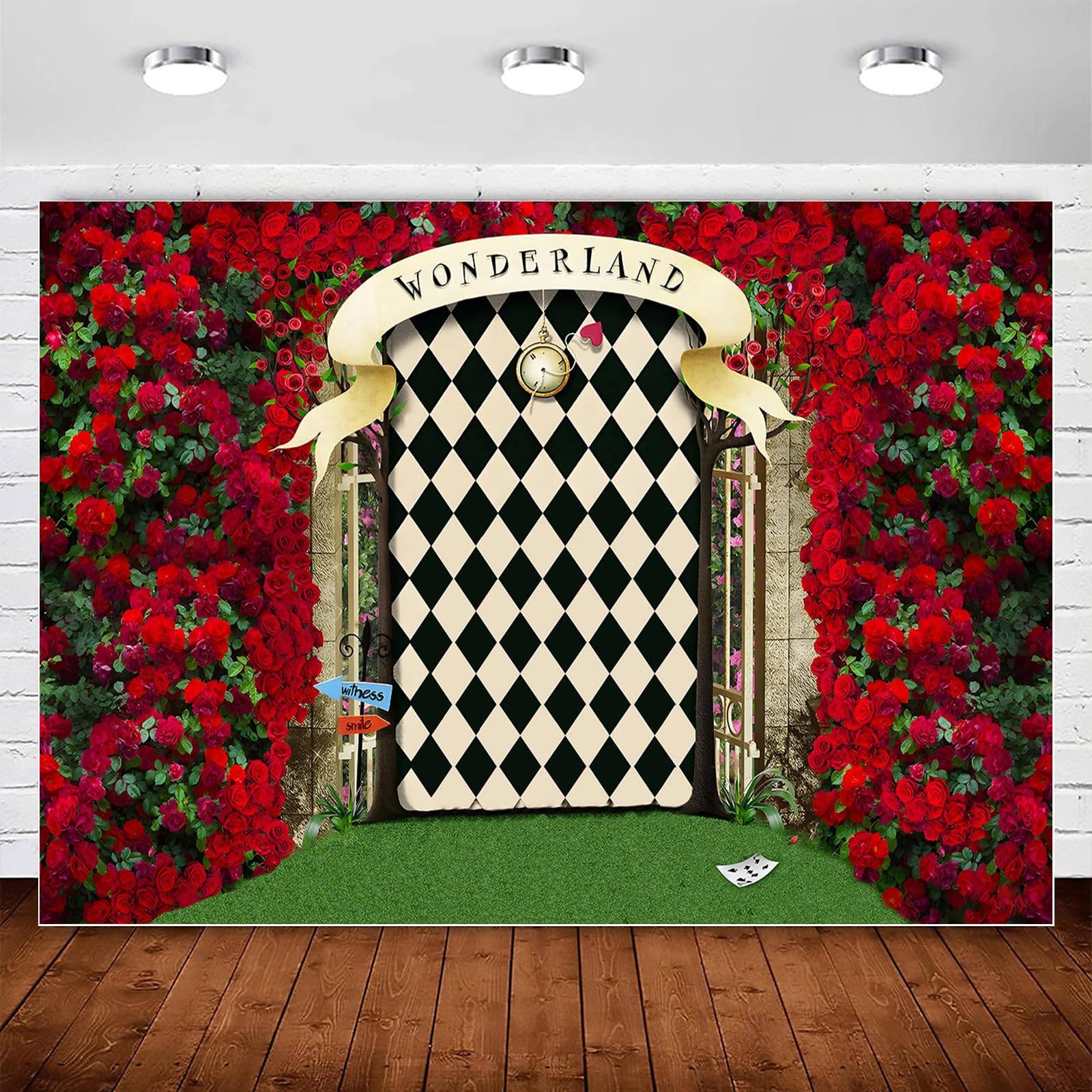 Photo 1 of InMemory Wonderland Backdrop for Girls Birthday Photography, Fairy Tale Tea Party Banner Decoration, Rose Flower Wall Arch Photo Background Kids Newborn Decor Portrait Props 10x7ft