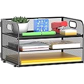 MINDEPOT 3 Tier Paper Organizer Tray with Handle, Mesh Letter Tray | 3 Tier Mesh Letter Tray for Office, Home, School, Black