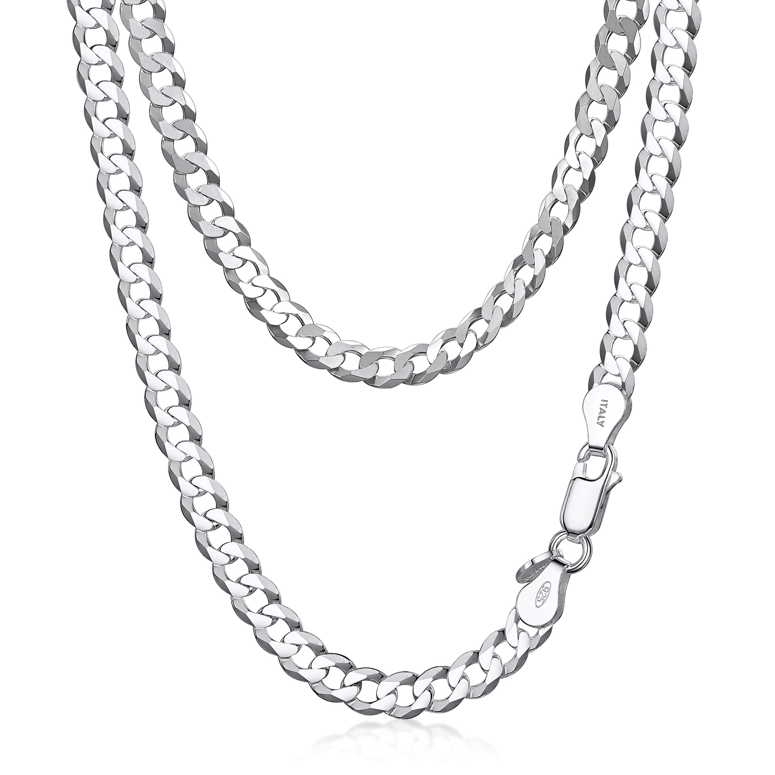 Amberta Solid 925 Sterling Silver Men Cuban Chain Necklace, Italian Miami Chunky Thick Curb Link Gift: 5 mm Men Chain Necklace 22 inch