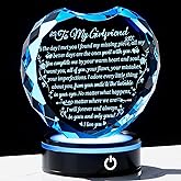 Crystal Heart Gifts for Girlfriend from Boyfriend with Colorful LED Base, Personalized Gift for Her Who Has Everything on Birthday Valentine's Day, Romantic Anniversary Christmas Gift Ideas to My Girl