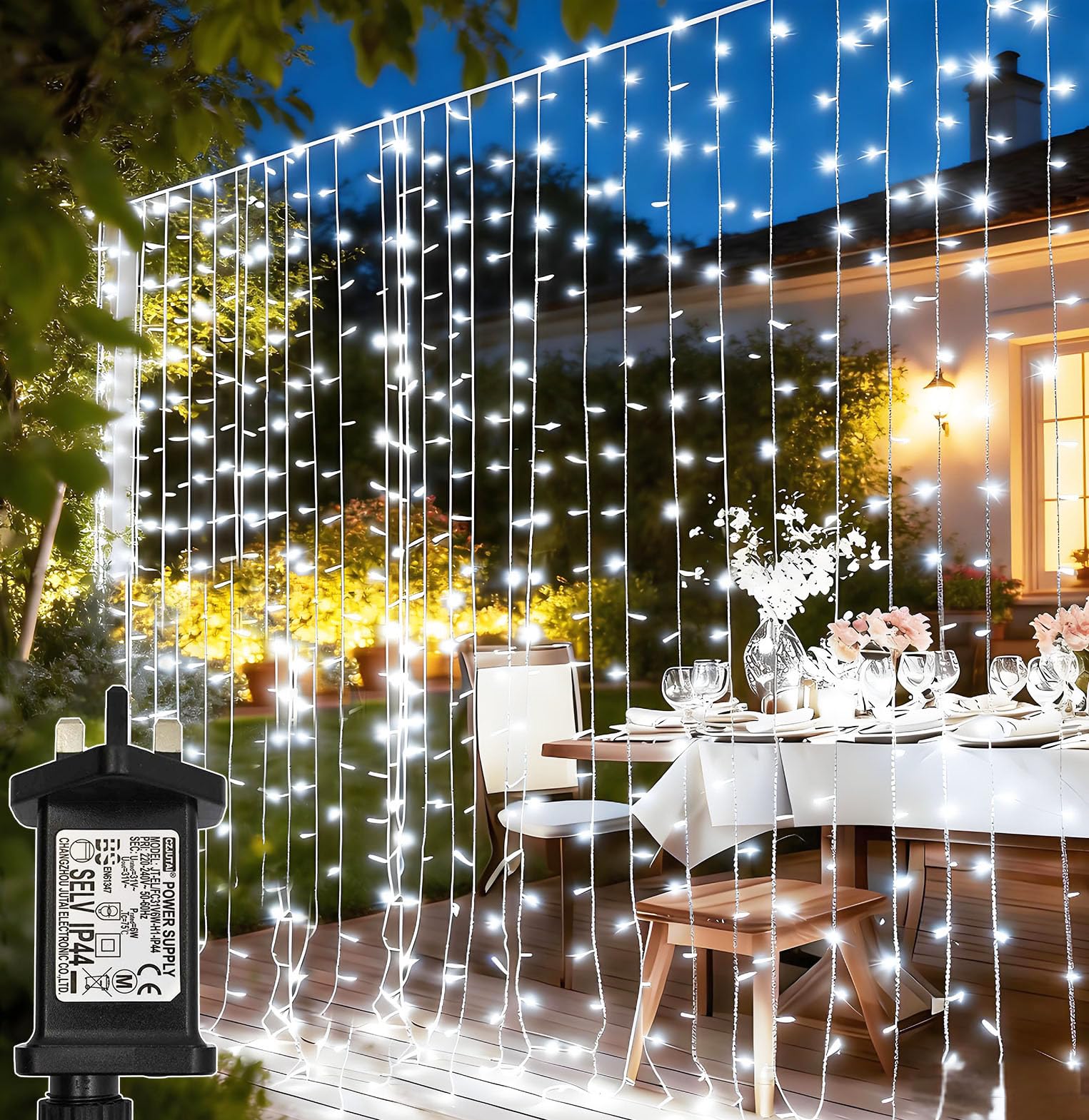 yowin Curtain Lights Indoor Outdoor 3m x 3m 300 LED Plug in Fairy Lights Curtain with Timer Window String Lights, 8 Modes Waterproof Hanging Backdrop Lights for Bedroom Garden Gazebo Wedding - White