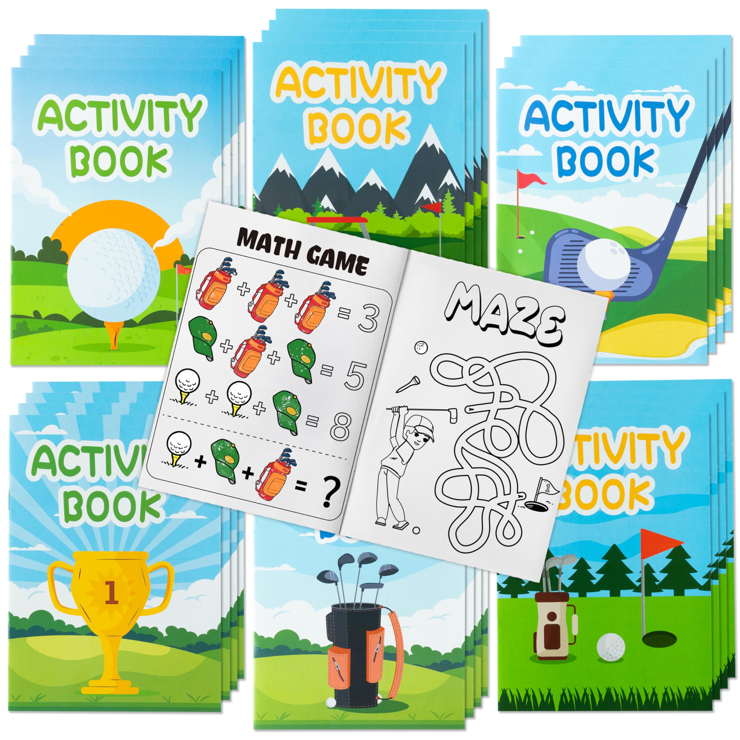 2ooya 24Pcs Golf Coloring Books for Kids Party Bulk, 6 Styles Cartoon Golf Theme Maze Word, Search Word, Scramble Games DIY Activity Books Color Pages for Classroom Rewards Birthday Gift Bag Fillers