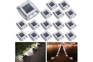 ETETALE Solar Driveway Lights 16 Pack, Solar Powered IP68 Waterproof Dock Lights, 4 LED Driveway Markers Deck Light for Dock, Pathway, Walkway, Sidewalk, Garden, Yard, Stair, Marine Use (White)