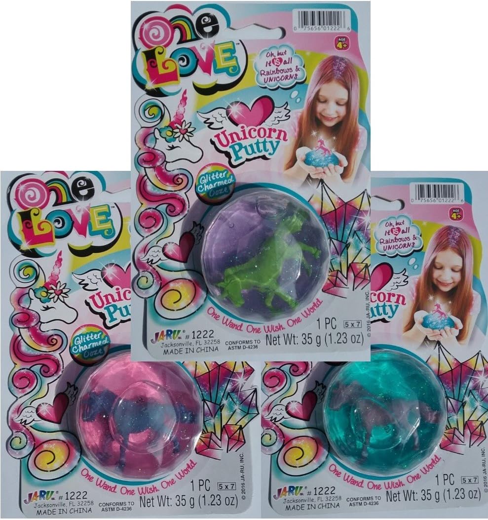 One Love Glitter Unicorn Putty Like Slime With Unicorn 3Pack Bundle