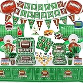 Football Party Supplies - Including Banner, Football Silicone Bracelet, Hanging Swirl, Plates, Cups, Napkins, Tableware, Tablecloth, Balloons for Game Day, Football Party Decorations, Serve 20