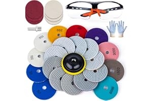 VISCOO 20 Pack 4 Inch Diamond Polishing Pads, Granite Polishing Pads Kit with 5/8''-11 Backer Pad, 50-6000 Grit Wet/Dry Polishing Pads for Marble, Concrete, Quartz, Stone, Tile with Wool Felt Pads