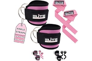 Elite Athletics Ankle Straps for Cable Machine, plus Wrist lifting Straps for Weightlifting and Carry Bag