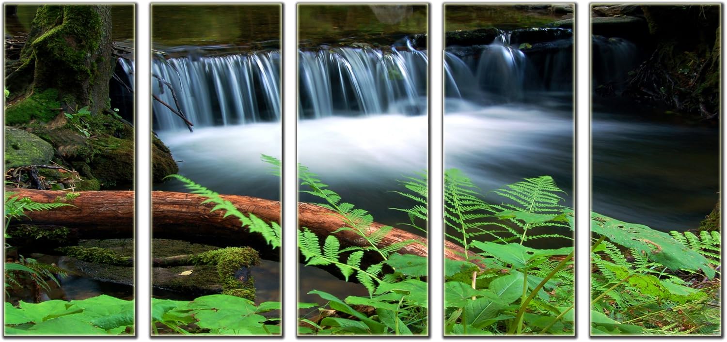 Waterfall print on canvas, forest stream lake print on