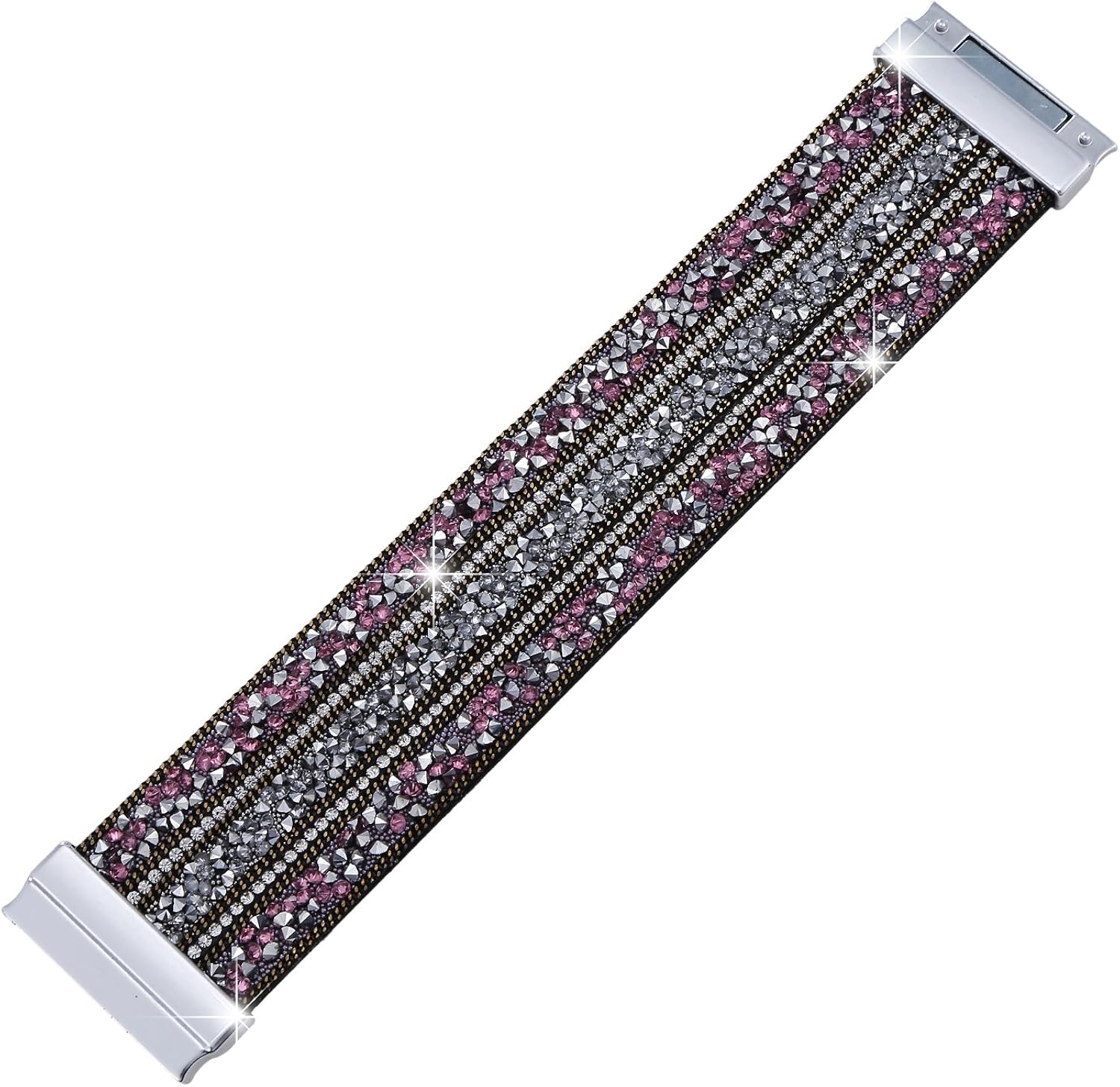Morella Women’s Glitter Bracelet with Zirconia Stones and Magnetic Clasp - Pink Silver, 18.5 cm - Image 4