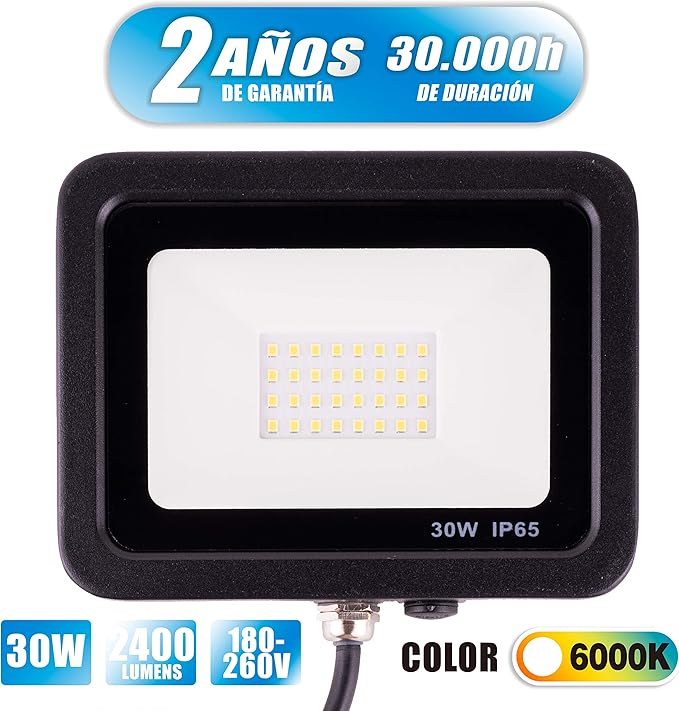 POPP® Foco Proyector LED 30W para uso Exterior Iluminación ...