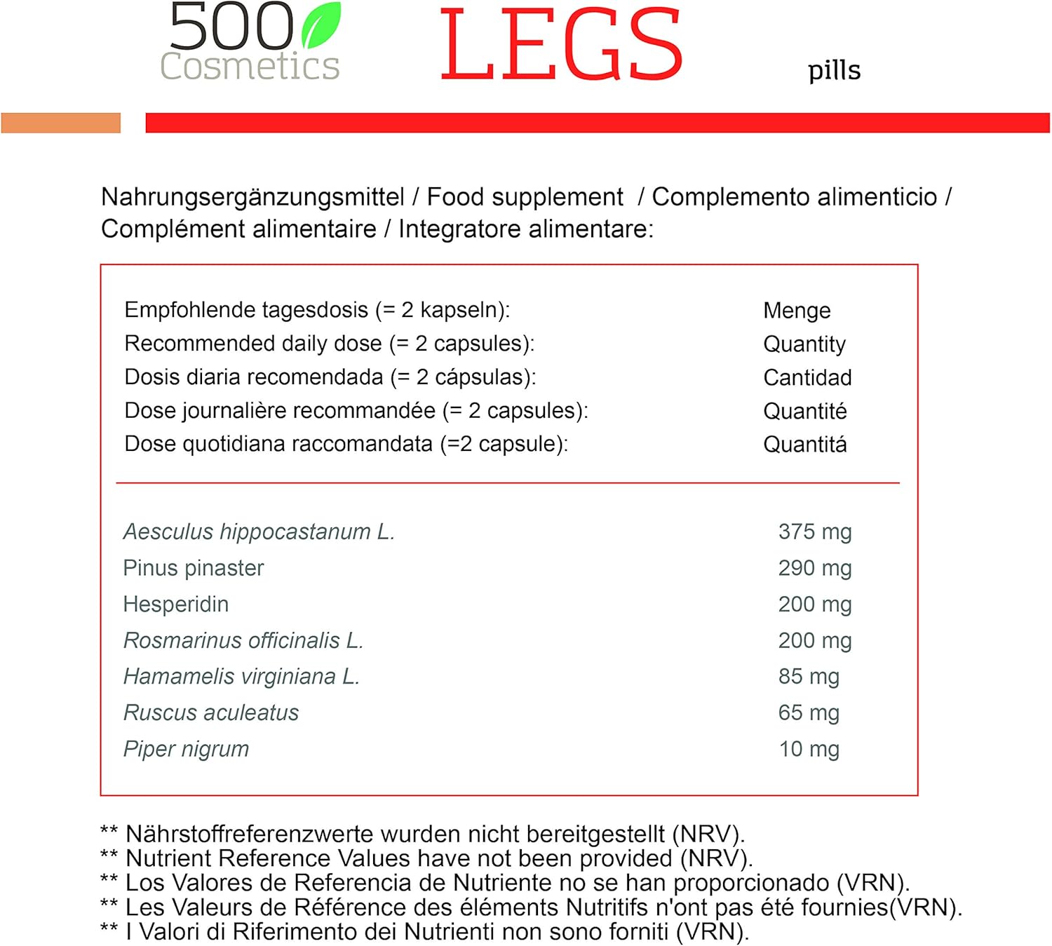 500Cosmetics Legs, Natural Capsules to Prevent and Eliminate Varicose Veins, Improves Blood Circulation and Reduce Swelling - Image 3