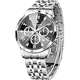 SAPPHERO Mens Watches Analog Quartz Chronograph Stainless Steel Watches for Men 50M Waterproof Men's Wrist Watches with Calendar Luxury Business Work Casual Watch Elegant Gifts for Men