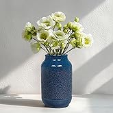 Wancetang Blue Ceramic Vase for Home Decor, 9 Inch Modern Farmhouse Vase, Decorative Vases for Pampas Grass, Fireplace, Living Room, Bathroom, Tabletop, Kitchen, Office, Farmhouse Decor