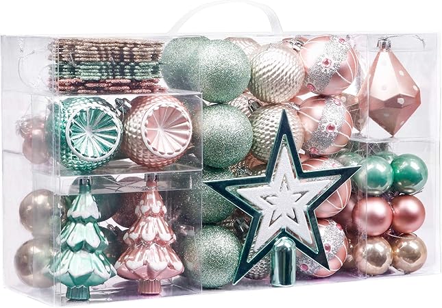 Albero Di Natale Rosa Cipria E Argento.Valery Madelyn Palle Di Natale 100 Pezzi Di Palline Di Natale 3 5 Cm Elegante Palazzo Verde Menta E Oro Rosa Sfera Di Natale Infrangibile Ornamenti Decorazione Per La Decorazione Dell Albero Di Natale