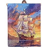 Bidesk Vintage Sailing Ship Throw Flannel Blanket,Warm and Lightweight Decorative Blankets for Travel,Couch,Bed,Picnic,Office,Nautical Ocean Throws,Ideal Gifts for Adults,Men,Sailor Lovers 60"x50"