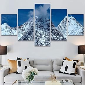 SIGNWIN 5 Panel Canvas Wall Art Snowy Tops...