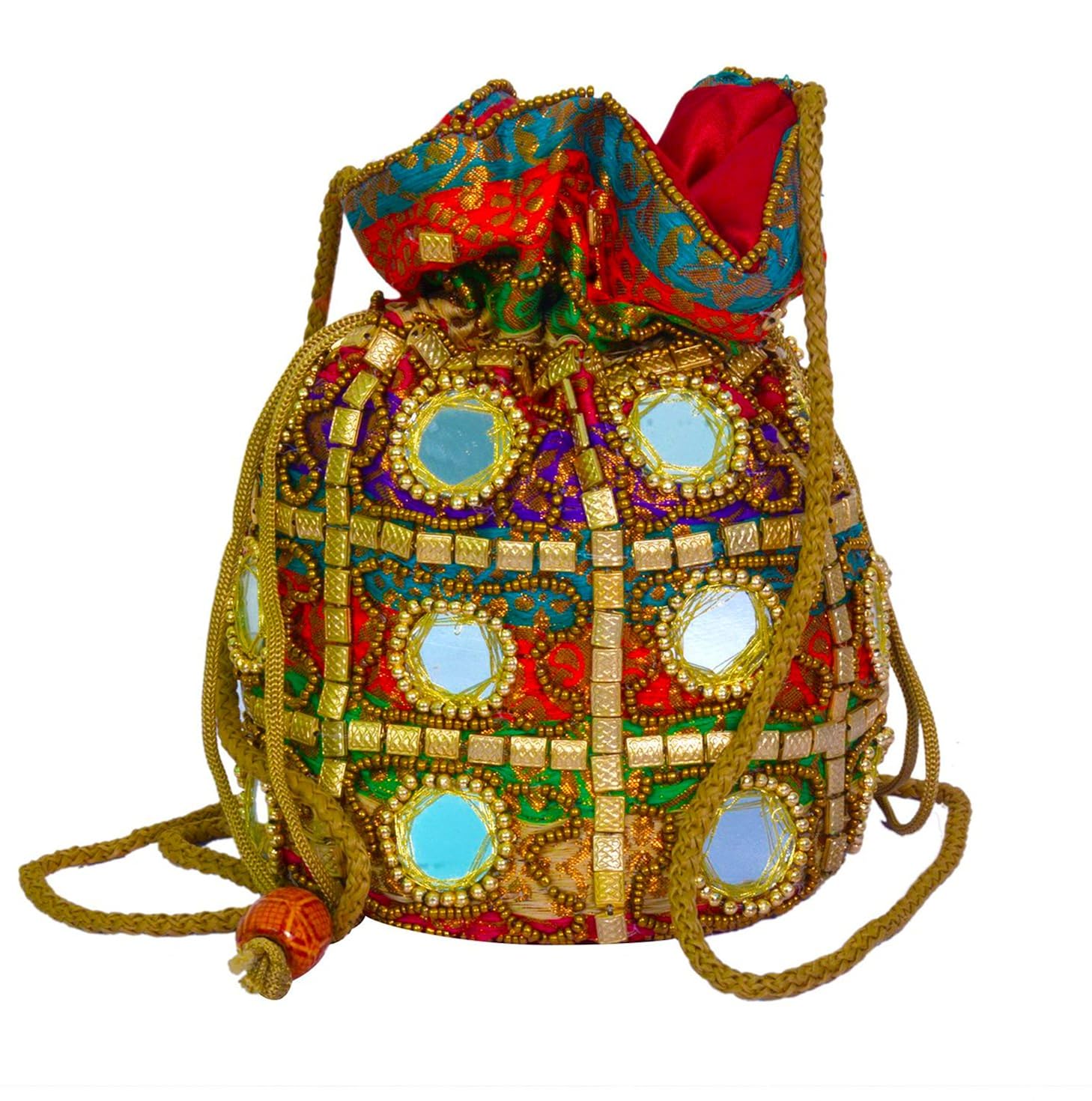 dms retail multicolored rajasthani mirror work hand crafted potli bag for wedding for women and girls