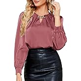 JASAMBAC Women's Satin Silk Blouses, Dressy Casual Long Sleeve Shirts, Trendy Business Work Tops Office Formal Spring Outfits