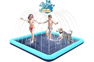 Bilibara Teal Square Dog & Kids Splash Pad, 97‘’ Heavy Duty Non-Slip PVC Water Play Sprinkler for Dogs & Kids, Ages 4-8