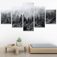 SIGNWIN 5 Panel Canvas Wall Art Misty Forests of Evergreen Coniferous Trees in an Ethereal Landscape for Home Decorations Ready to Hang - 60