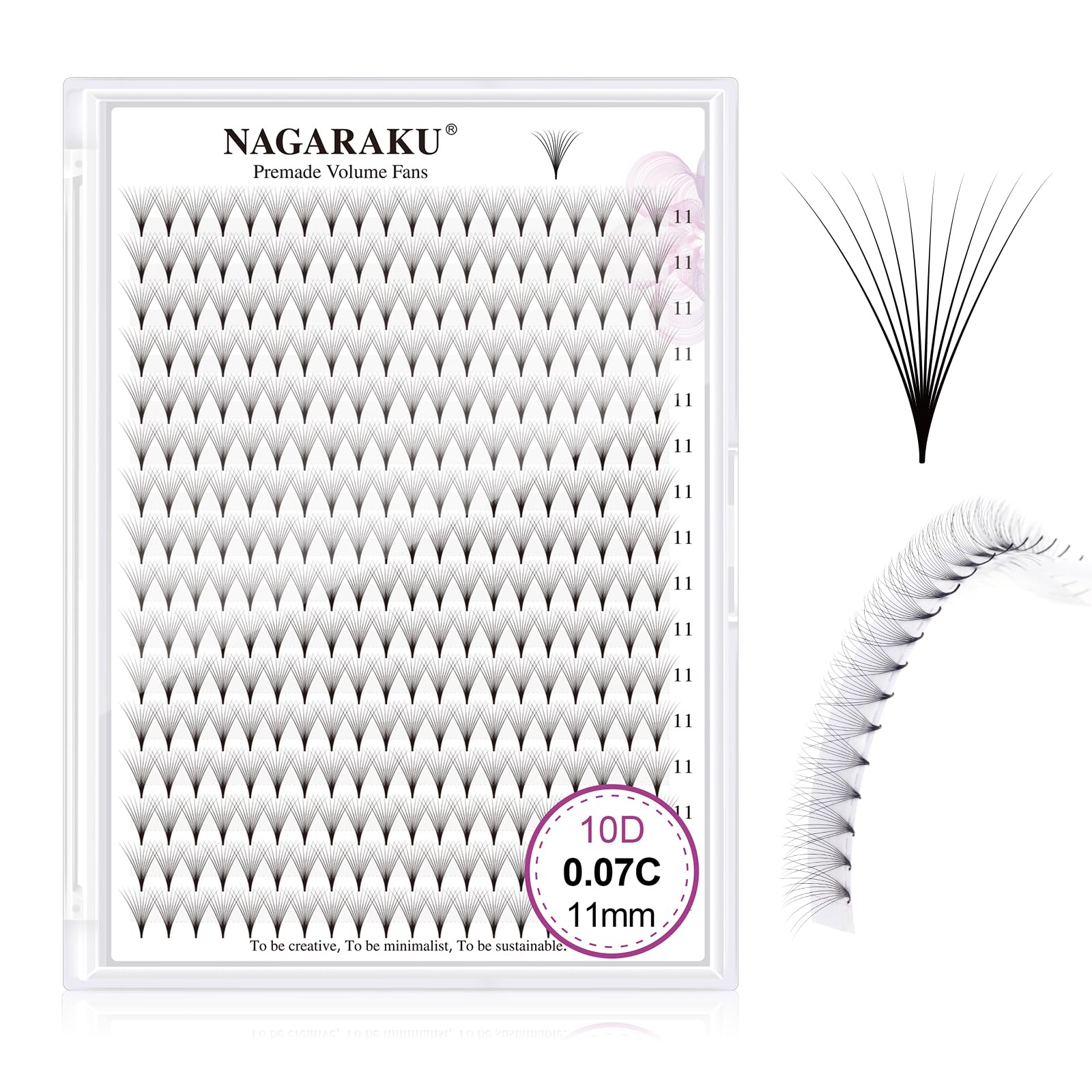 NAGARAKU Eyelash Extensions 320 Clusters Premade Fans Russian Volume Long Stem Premade Fans Thin Pointy Base Natural Pre Fanned Fluffy False Eyelash Black 16 Rows (10D 0.07 C Curl 11mm)