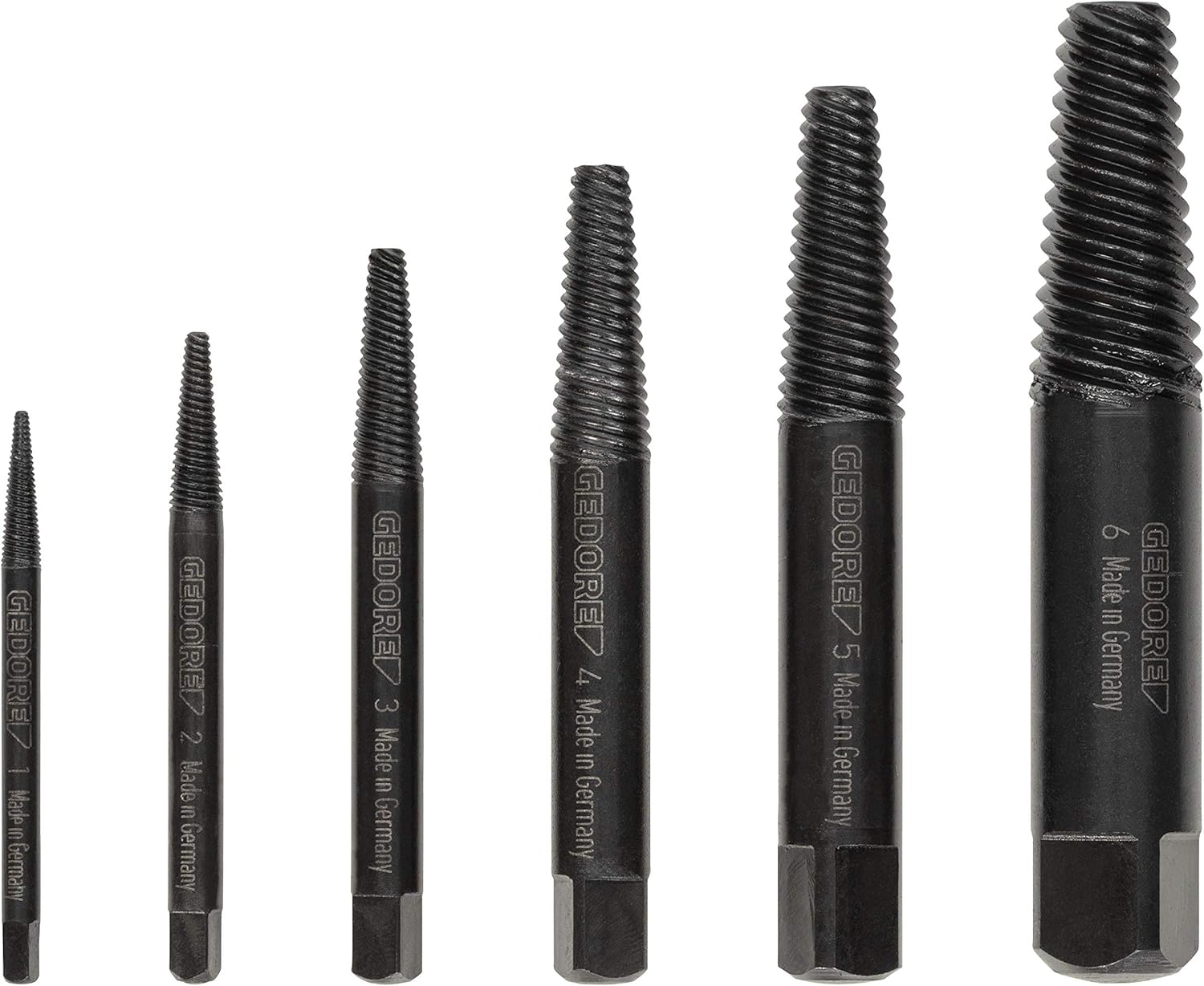 GEDORE Screw Extractor Set, Chrome Vanadium Steel, 54 HRC, Transparent Plastic box, 6 Pieces, M3-M24