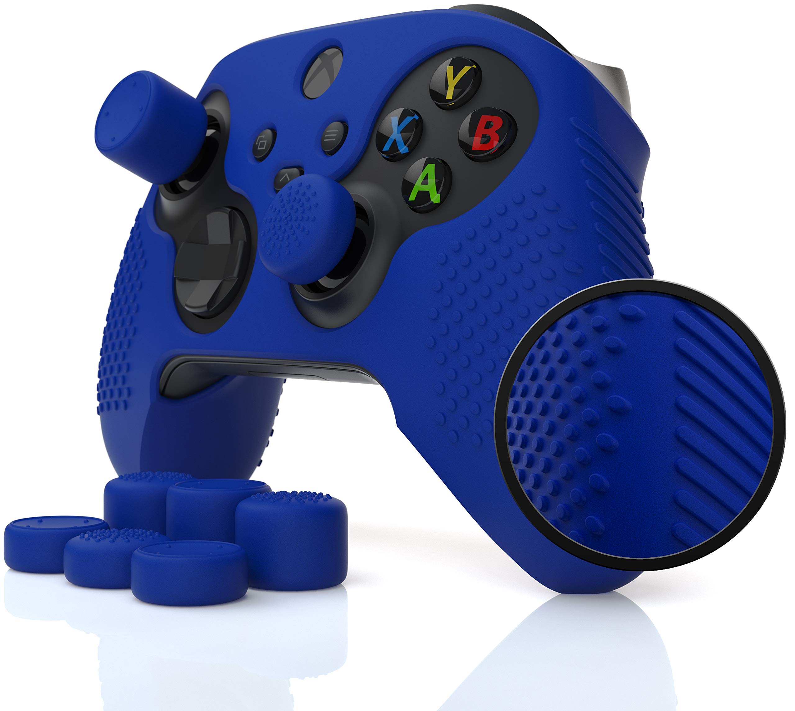 SeriesPro Studded Grip Skin for Xbox Series X/S Controller (NOT for Older Xbox One or Elite 1/2) by Foamy Lizard - Sweat Free Silicone w/Flat Top Anti-Slip Studs + 8 Aceshot Thumb Grips (Blue)