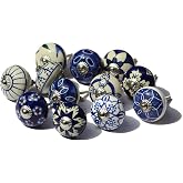 owlKraft Handmade Moroccan Mandala Blue Ceramic Stone Cabinet Knobs,Vintage Decorative Drawer Pulls for Trendy Cabinets, Modern Dressers &amp; Cupboards, Knobs for Kitchen &amp; Furniture-Set of 12