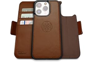 Dreem Fibonacci iPhone 14 Pro Max Wallet case / 2-in-1 Shockproof case and Detachable Vegan Leather Folio, MagSafe Compatible, RFID Protection [Chocolate]