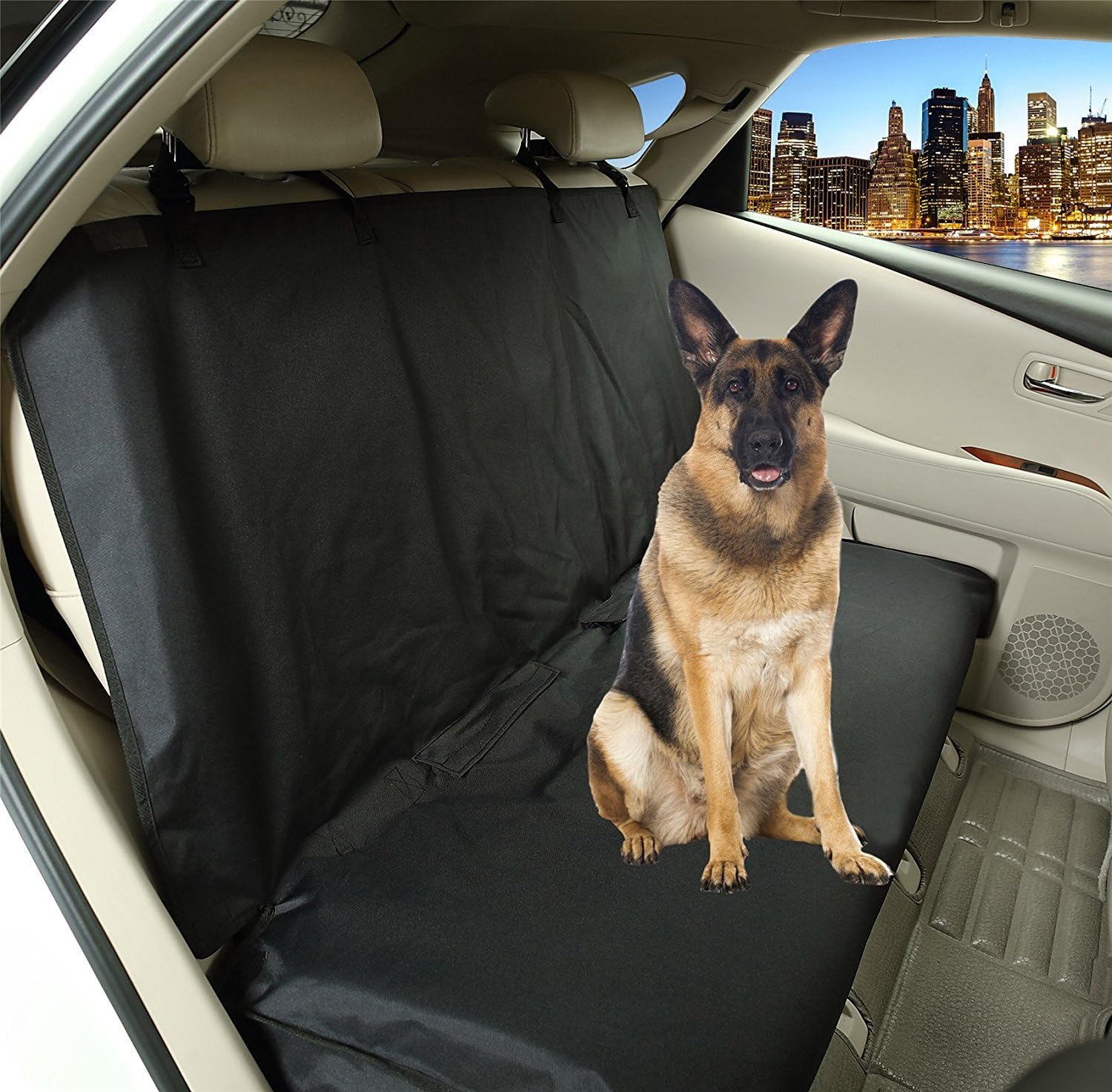 YESYEES Durable Oxford Dog Car Bench Seat Cover, Pet Travel Seat Protector, Nonslip, Extra Side Flaps, Tuck-ins, Corner Straps, Pet Seat Cover, Machine Washable (BLACK)