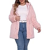 Geschallino Women's Faux Fur Coat Fleece Reversible Sherpa Fuzzy Winter Puffer Jacket (Available in Plus Size)