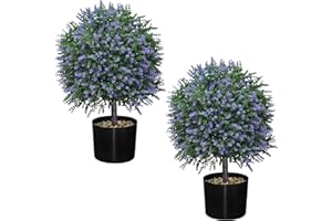 UNADRA 2 Pack Artificial Lavender Topiary Ball Trees 20" – Faux UV-Resistant Potted Plants for Outdoor Garden, Front Porch, or Indoor Decor Fake Purple Shrubs for Home Balcony Backyard Decoration
