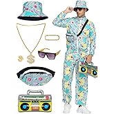 FEELJAM 80s 90s Outfit Sets for Men, Retro Tracksuit Streetwear, Mens 80s Sportswear 9Pcs