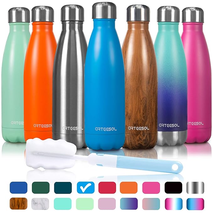 arteesol Edelstahl Trinkflasche, 350/500/750ml Wasserflasche, Doppelwandige Auslaufsichere Thermosflasche Water Bottle, Hält 