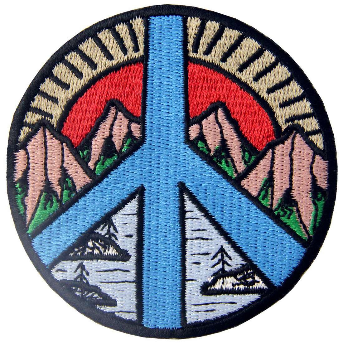 Peace Sign Mountain and River Vitage Explore Outdoor Patch Embroidered Applique Iron On Sew On Emblem